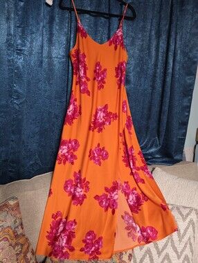 Scoop Vibrant Orange & Fuchsia Floral Slip Dress